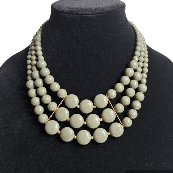 Vintage Choker Beaded Multi Layered Necklace Olive Green 10 + 3 Inches - Picture 12 of 13